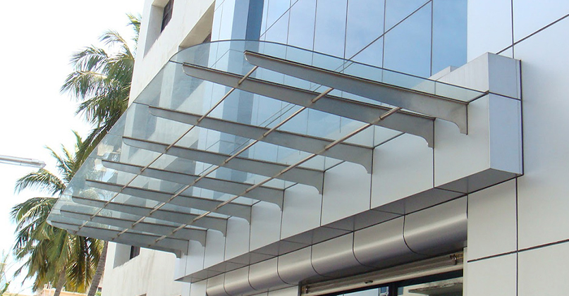 Structural Steel Canopy & Laminated Tempered Glass Awning - Fada Construction Sdn Bhd