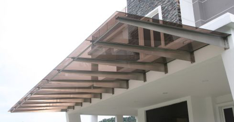 Structural Steel Canopy & Laminated Tempered Glass Awning - Fada Construction Sdn Bhd