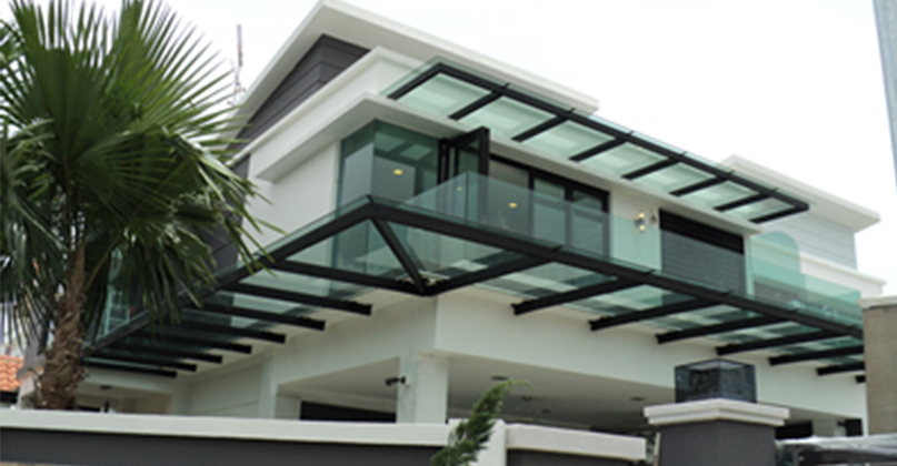 Structural Steel Canopy & Laminated Tempered Glass Awning - Fada Construction Sdn Bhd