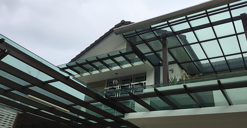 Structural Steel Canopy & Laminated Tempered Glass Awning - Fada Construction Sdn Bhd